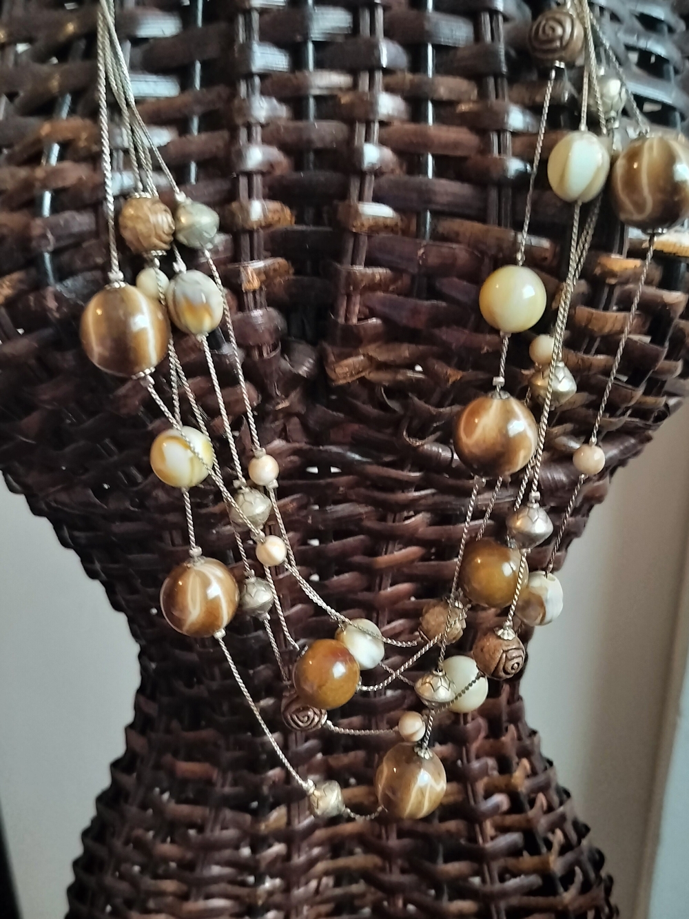 Brown and Cream Multi-Strand Real Bead Necklace - Women Jewelry